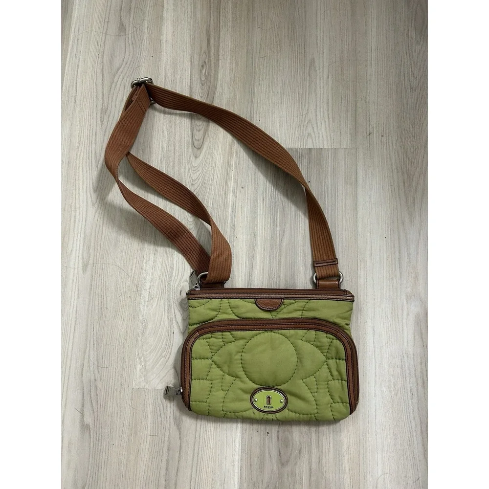 Fossil Key Per Crossbody Purse Olive Green Quilted Purse Adjustable Strap Zipper